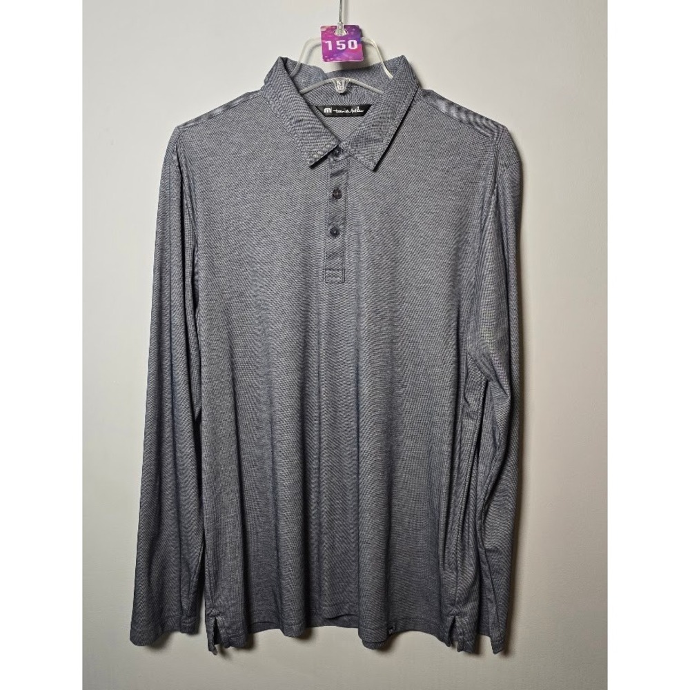 Travis Mathew Mens Polo Shirt Gray Textured Long Sleeve Golf Top Casual Sz Large